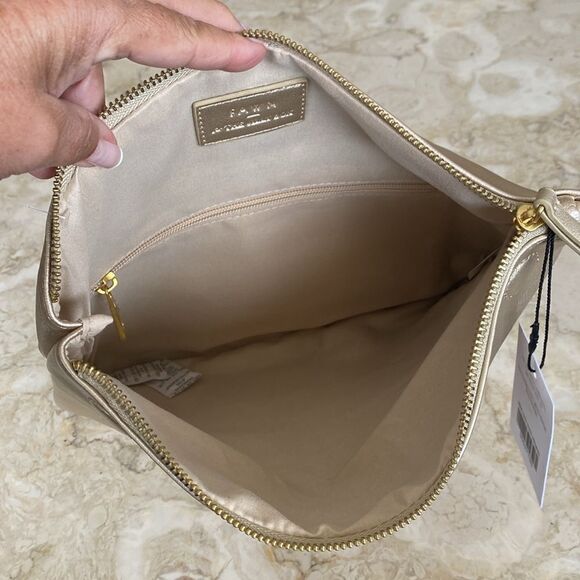 NWT Fawn Design for Jilly Box Vegan Leather Gold Metallic Fold Over Clutch Bag - Picture 8 of 11